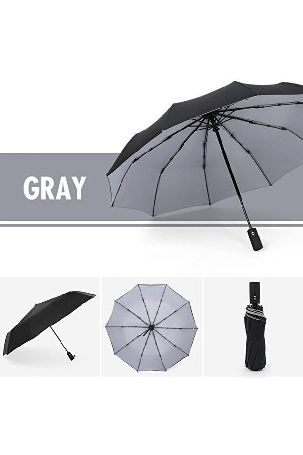 Grey Automatic Umbrella Long Handle Extra Large Double Three Four Female Black Sun Protection D...