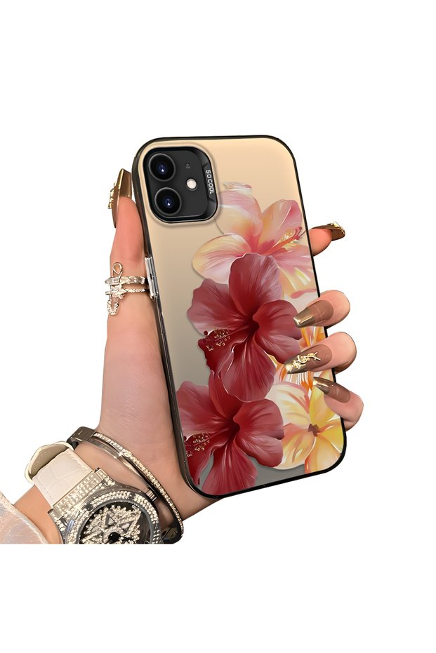 حافظة هاتف متوافقة مع iPhone 11 مصنوعة من السيليكون ذات حافة صلبة وخلفية صلبة بنمط زهور