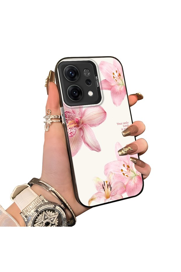 Oppo Reno 14 5g Compatible Silicone Edge Hard Back Case Couple Phone Case with Floral Pattern