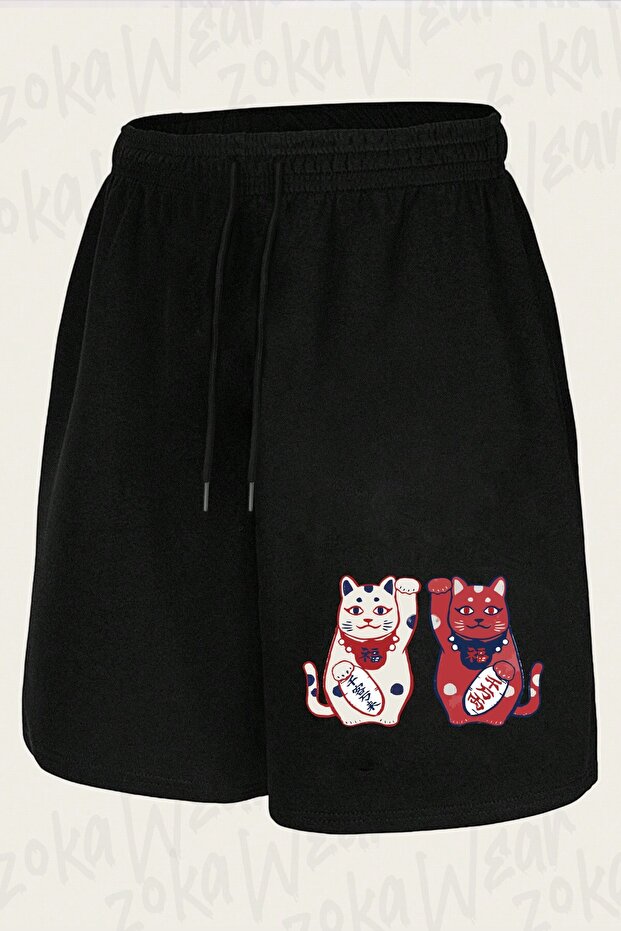 شورت مانeki Neko بتصميم مطبوع للجنسين