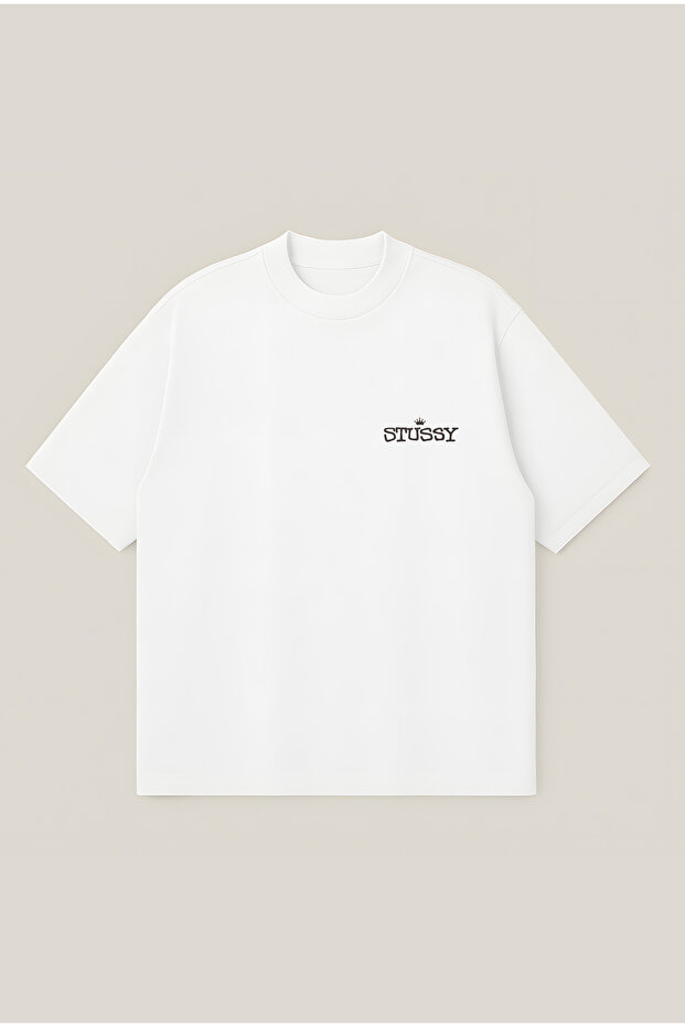 Stussy Crown Pig Printed Oversize Boxy Cut Unisex 100% Cotton Printed Tshirt | Streetwear