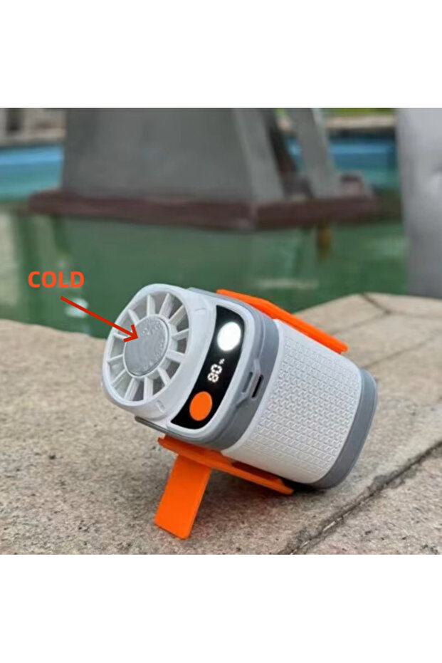 Cold Compress Portable waist-mounted fan with rechargeable battery, adjustable wind speed and flashl