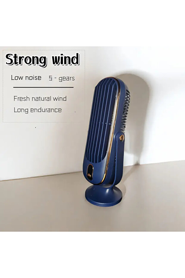 blue Desktop Portable Fan USB Rechargeable Car Home Brushless Motor Small Fan Shake Head Fan