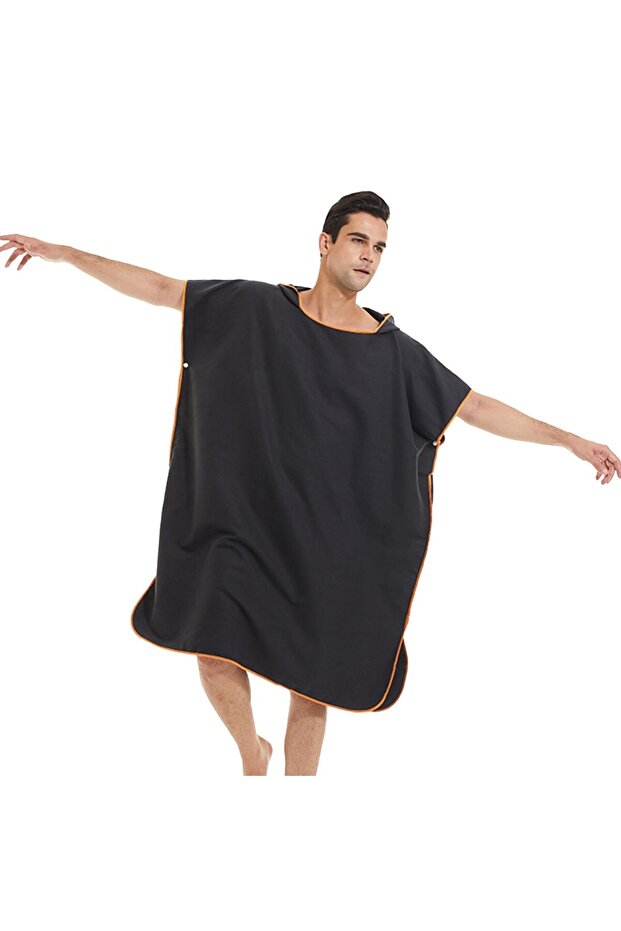 90x110cm Black Surf Poncho Towel Poncho Quick-Dry Towel Hoodie Microfiber Beach Robe Changing Poncho