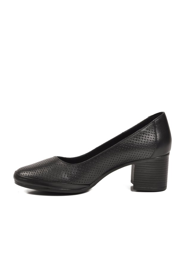 Black Genuine Leather Women's Heeled Shoes 1911925Y Z