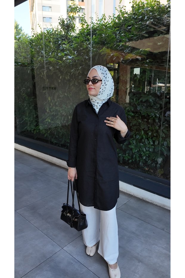 Women's Linen Shirt Dress & Tunic with Special Embroidery Detail 100% Cotton Fabric Code:Js26Gomlekelbi̇se