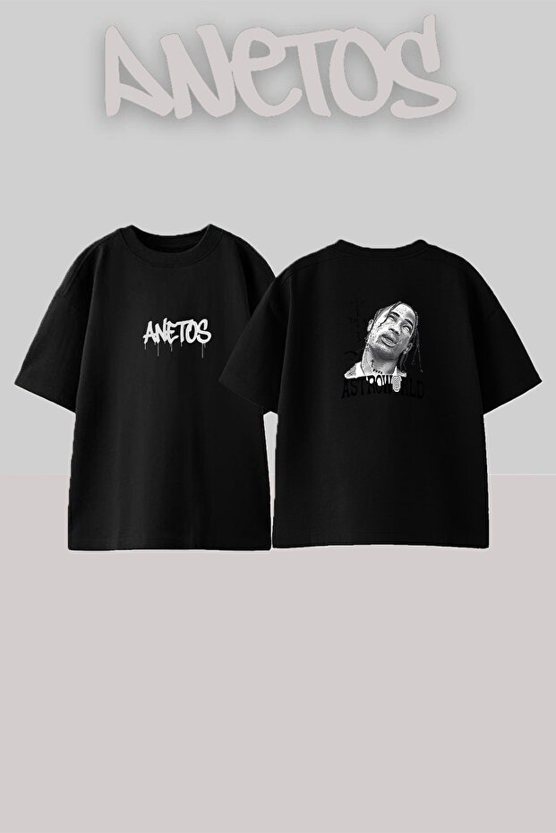 تي شيرت أسود كبير الحجم مطبوع بتصميم ترافيس سكوت أسترو وورلد_2 للجنسين