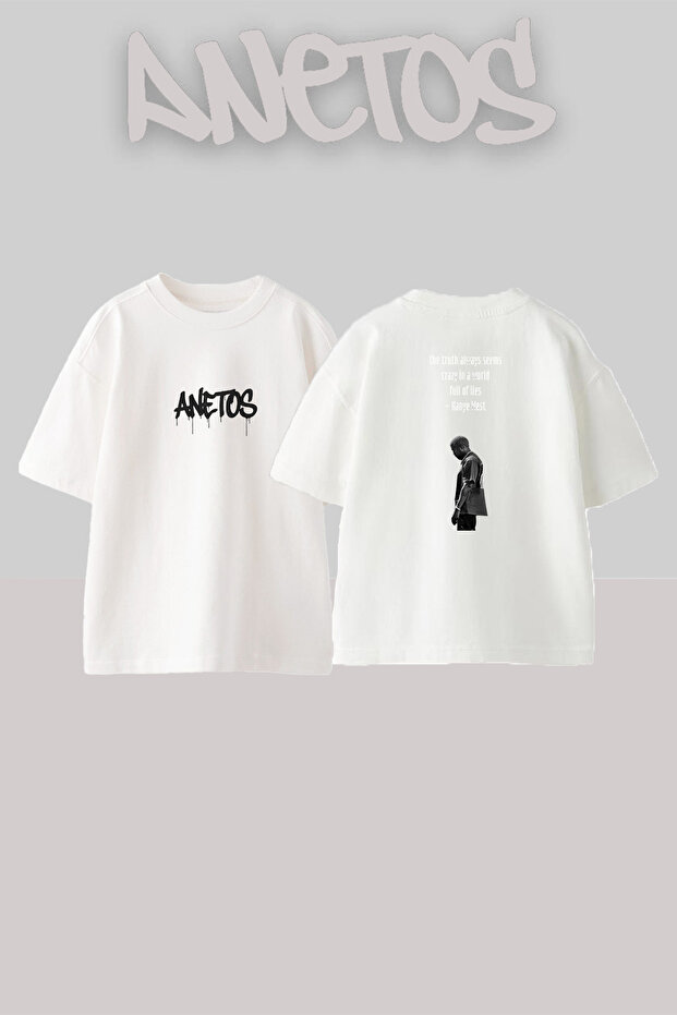 Kanye West_38 Design Printed Unisex Oversize Fit White Tshirt