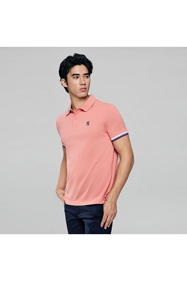 Men’s Cotton Slim Performance Polo with Small Lion Embroidery