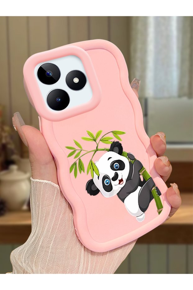 Realme C51 Compatible Case Camera Protector Pink Silicone Couple Phone Case Panda Pattern