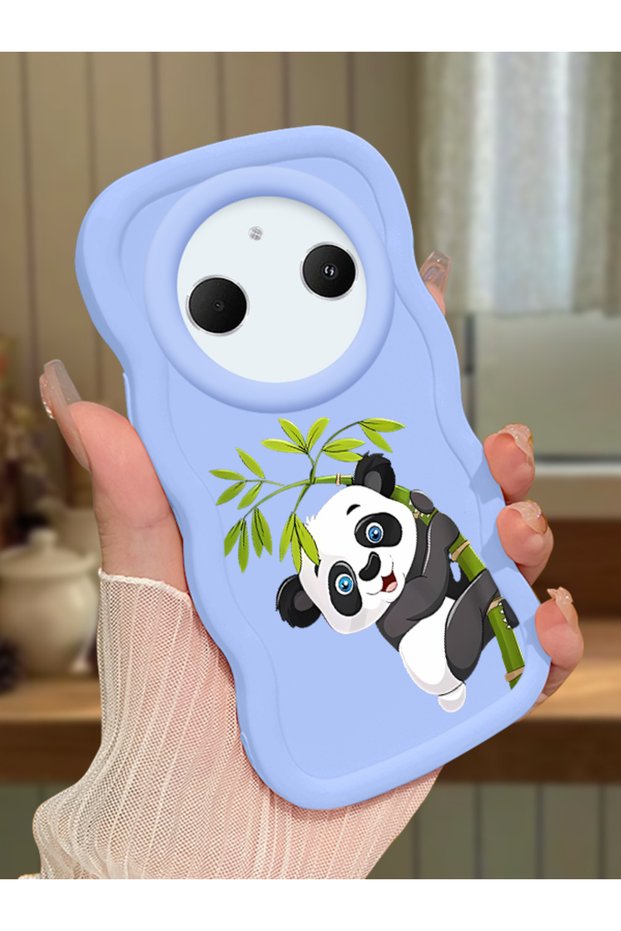 Redmi A3 Pro Compatible Case Camera Protector Blue Silicone Couple Phone Case Panda Pattern