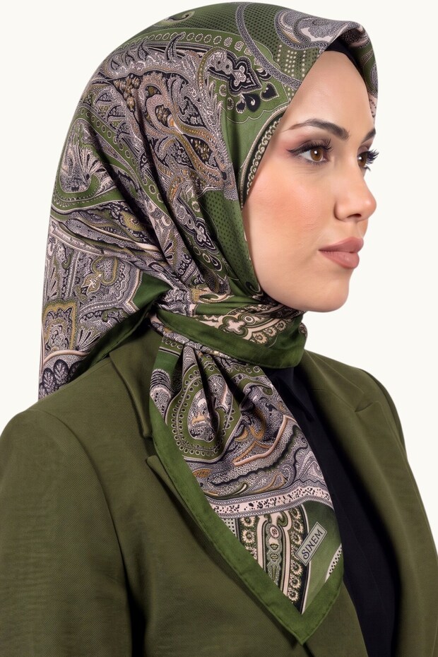 Women's Light Khaki Shawl with Patterned Stitching and Writing