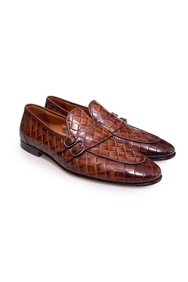 Tan Color Laceless Genuine Leather Leather Sole Men's Shoes
