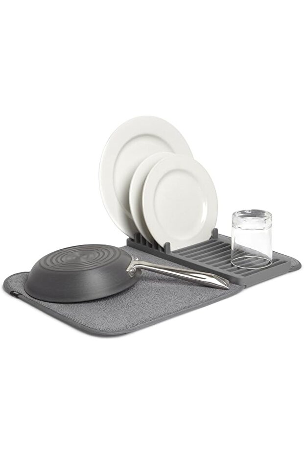 Udry Mini Dish Rack and Drying Mat, Charcoal, 20 x 13