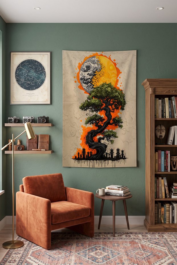 Bonsai Tree Wall Covering – Modern Decorative Quality Fabric Tapestry Wall Tapestry