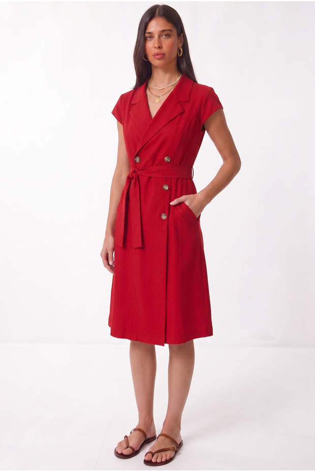 Women's Jacket Collar Belted Sleeveless Jacket Dress