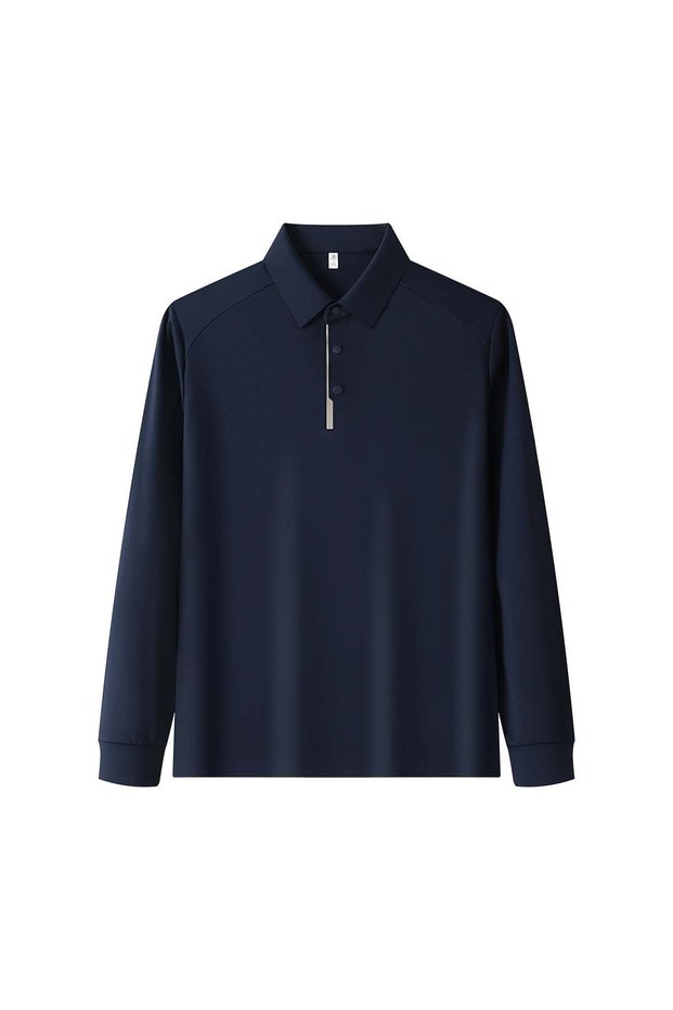 Arw61006 Seri̇ntutan--High Quality Long-Sleeved Snap Fastener Polyamide Polo Collar Tshirt