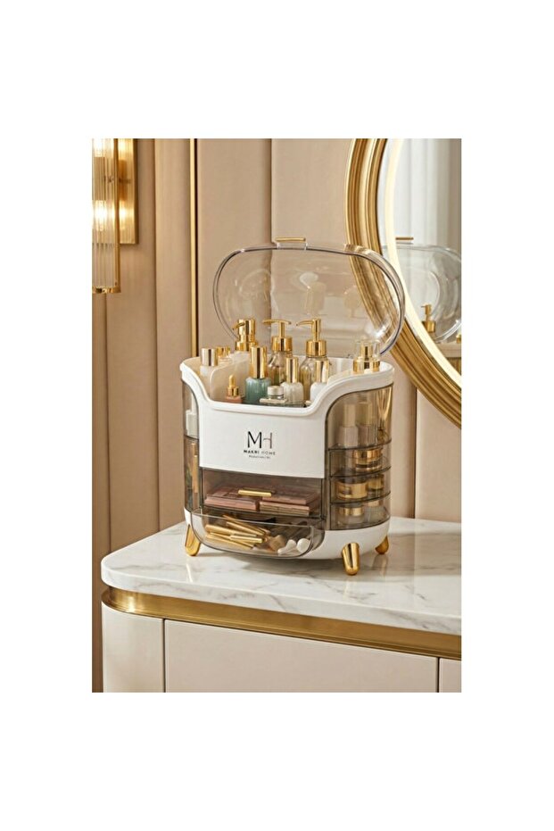 Multi-Compartment White and Transparent Cosmetic Organizer