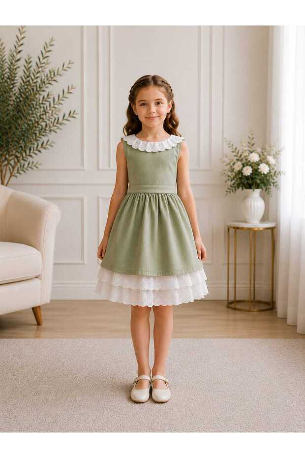 Children's Dress Flam Cotton Linen Burnout Guipure Daily Wear