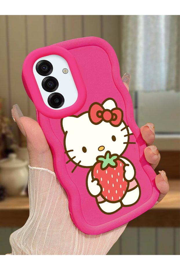 Samsung Galaxy A17 Compatible Case Camera Protector Red Silicone Couple Phone Case Kitty Pattern