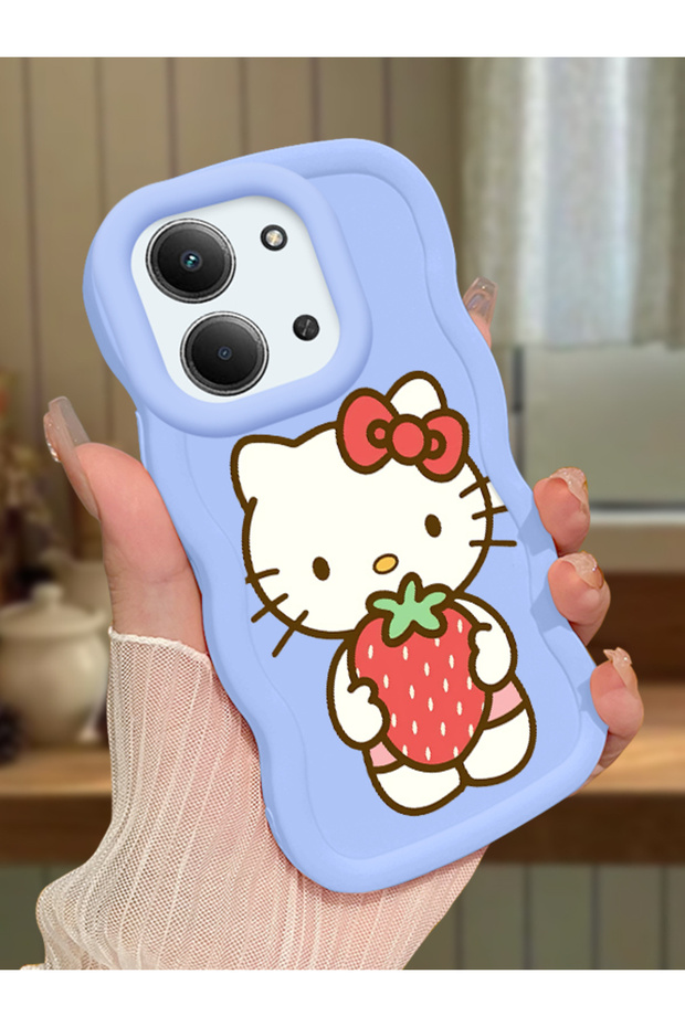 Redmi 15C 5g Compatible Case Camera Protector Blue Silicone Couple Phone Case Kitty Pattern