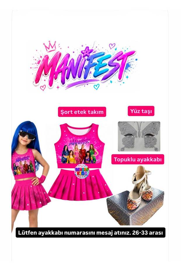Manifest Pink Skirt Blouse Bottom Top 2-Piece Set Shorts Skirt Girls' Bottom Top Set Manifest Heeled Shoes - Face Stone Set Party Concert Birthday Beach Wear