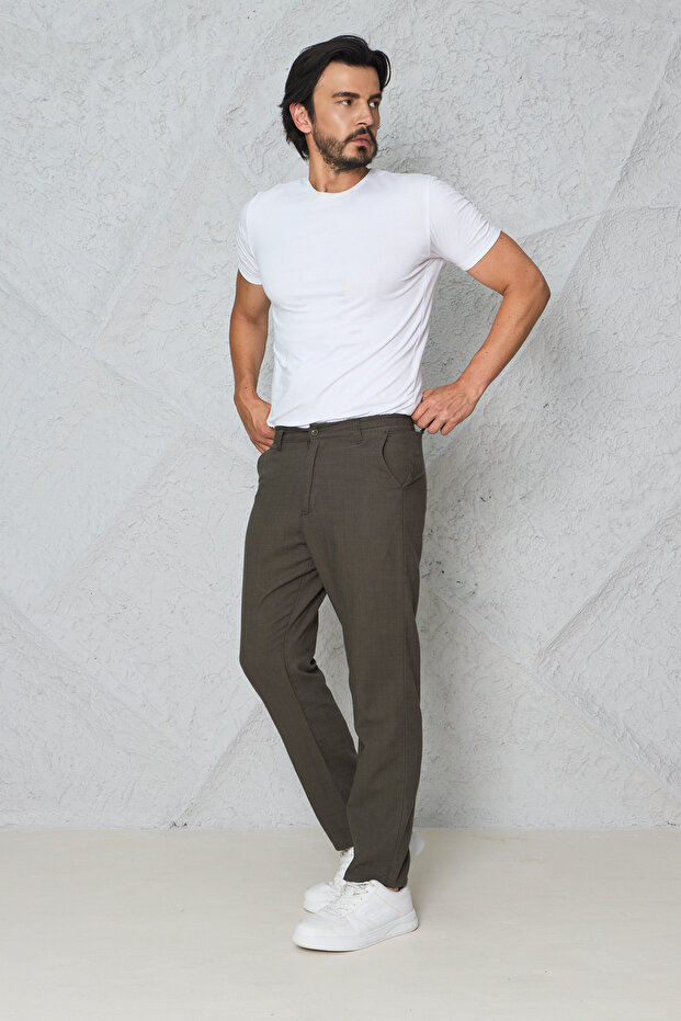 Men's Summer Linen Trousers with Fileto Pockets, Brown