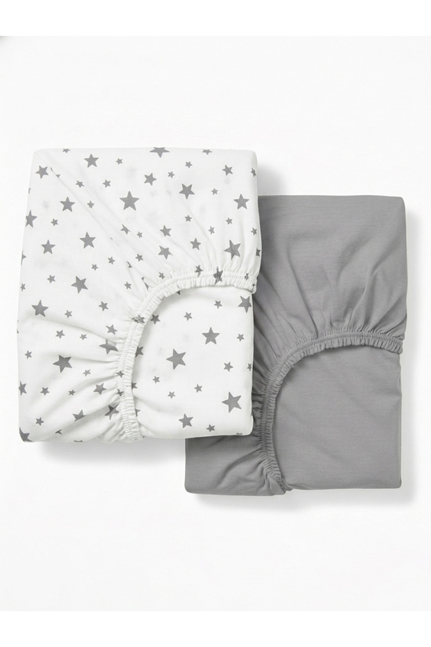 100% Cotton Poplin 2-Piece Baby Elastic Sheet Set 60X120 cm – Double Cotton Baby Sheet for Park Bed Crib