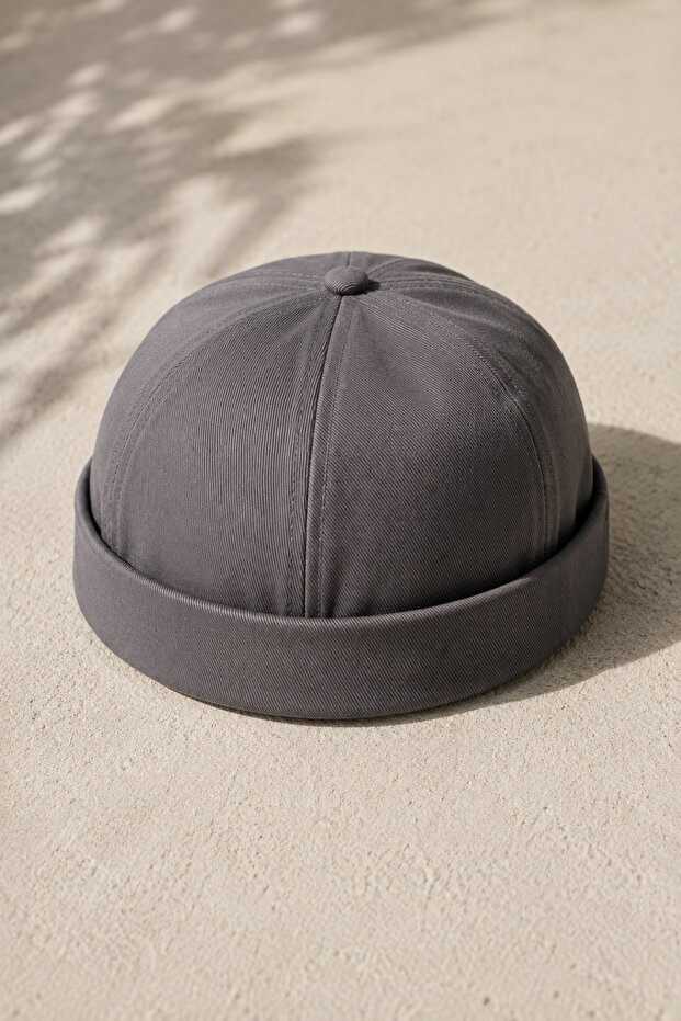 Men's Gray Docker Hat Adjustable Unisex Short Beret Fisherman Sailor Cap Premium Cotton