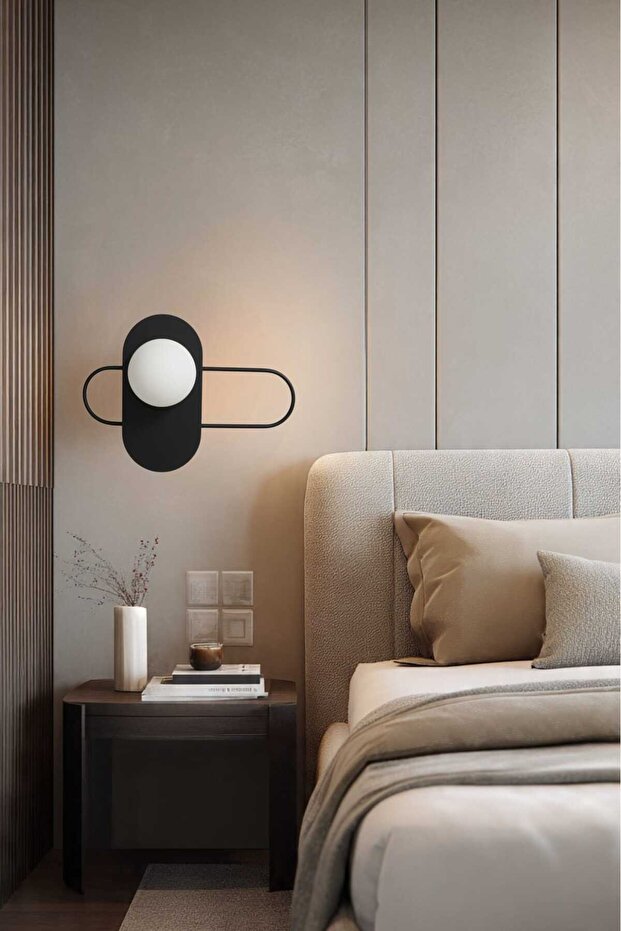 Venus Single Black Modern Sconce (White Glop Glass Diameter 12 cm) Used with G9 Bulb, Bulb Not Included