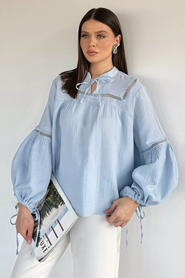 بلوزة نسائية من Bebeblue بأكمام مزينة بأربطة