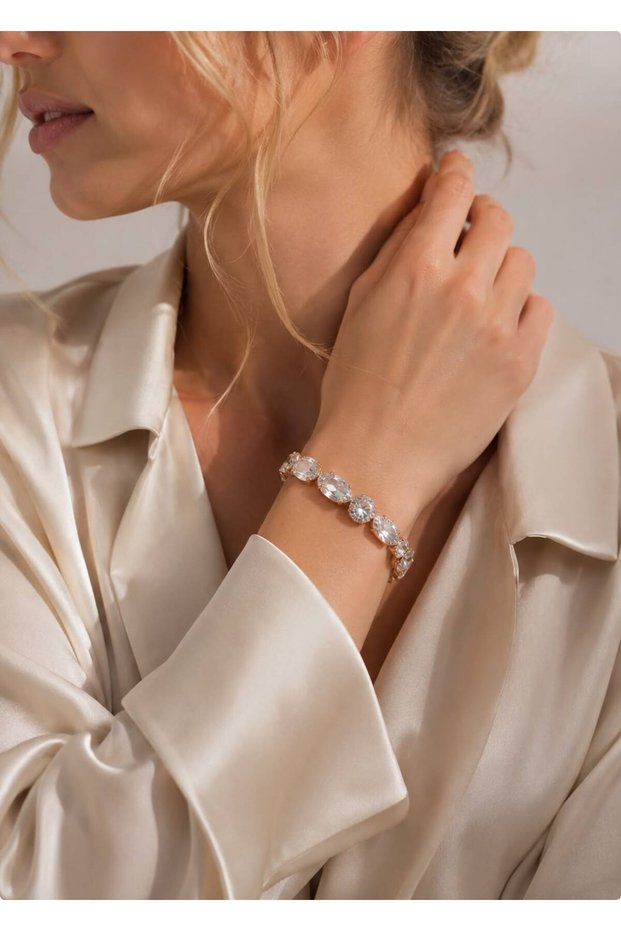 Rose Gold Color Oval and Round Zircon Stone Waterway Bracelet Elegant Women's Bracelet
