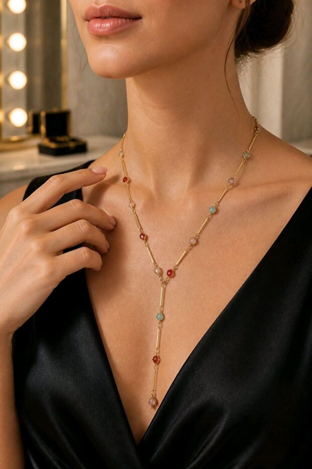 Luxurious Zircon Stone Figured Flashy Y Necklace