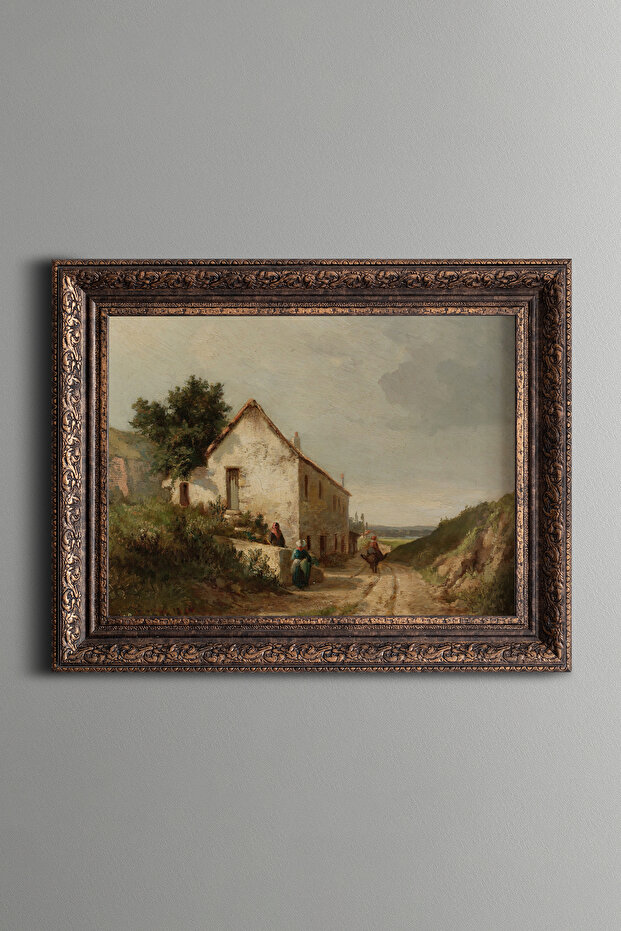 Rural House and Road Scenery - Vintage Patterned Painting - Thick Model