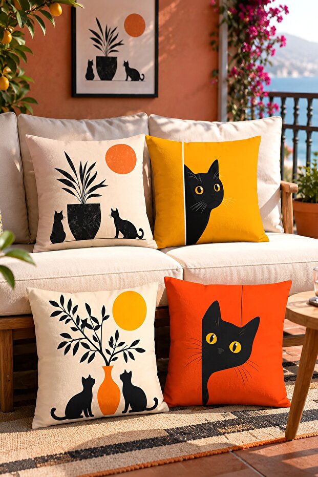 Hiding Cats Patterned 4-Piece Throw Pillow Cover Set