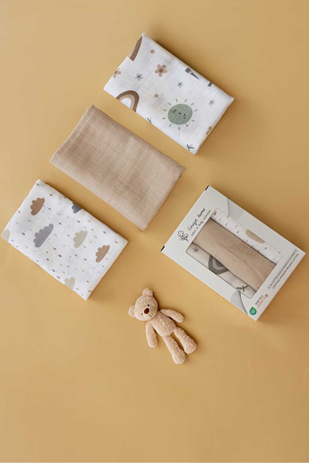 Multi-Purpose Muslin Cover & Blanket 3-Piece Set 100% Cotton Oeko-Tex Certified 80x80 cm