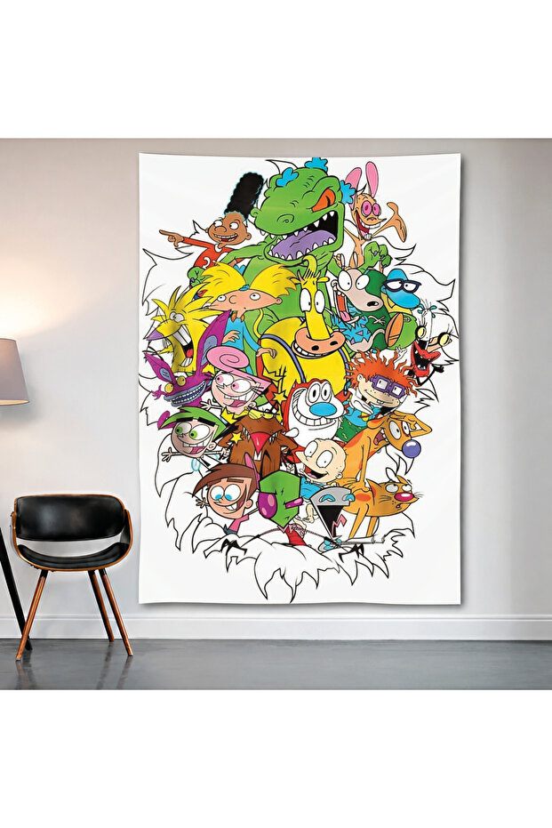 Retro Cartoon Collage Wall Covering Wall Tapestry First Quality Satin Fabric Poster