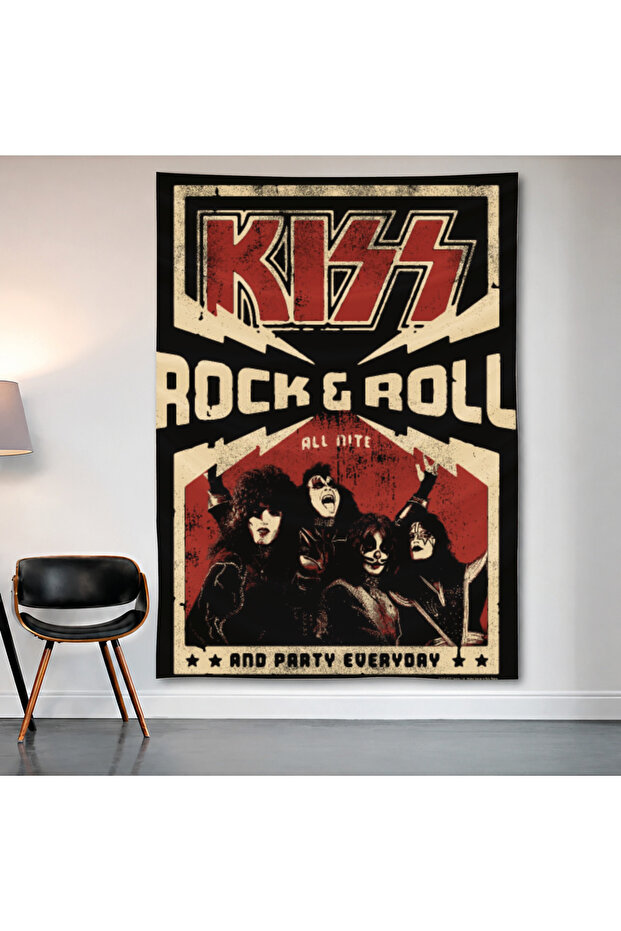 Kiss Rock & Roll Wall Covering Wall Tapestry First Quality Satin Fabric Poster