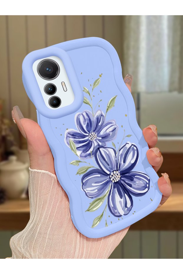Mi 12 Lite Compatible Case Camera Protector Blue Silicone Couple Phone Case Floral Pattern