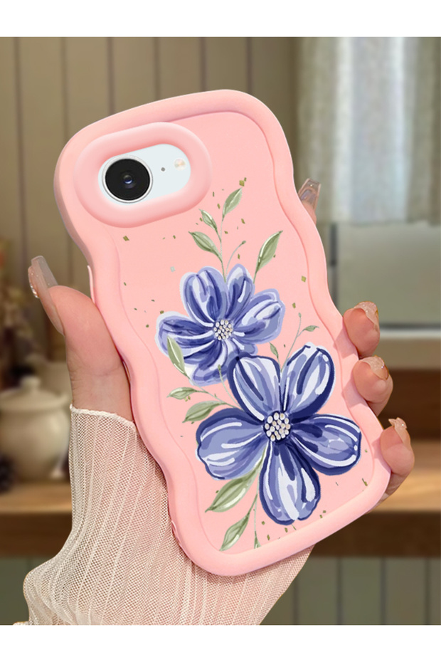iPhone 16E Compatible Case with Camera Protector Pink Silicone Couple Phone Case Floral Pattern