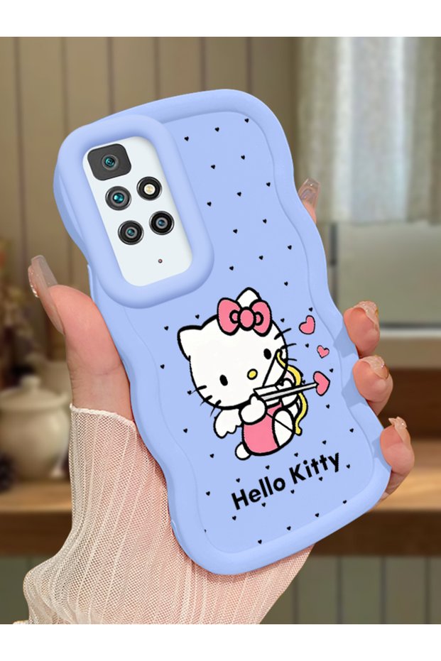 Redmi 10 2022 Compatible Case with Camera Protection Blue Silicone Couple Phone Case Kitty Pattern