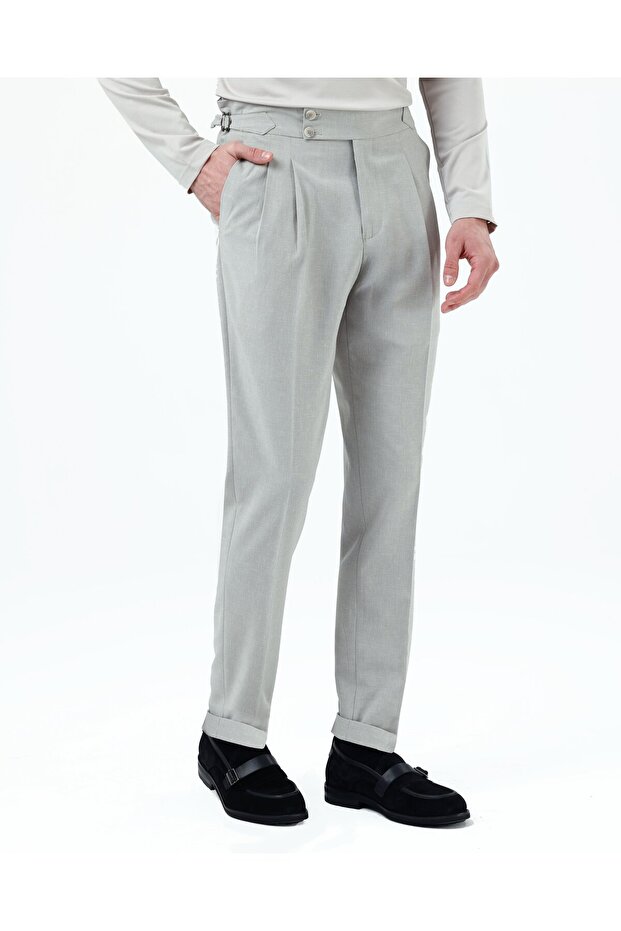 Slim Fit Adjustable Buckle Pleated Linen Blend Pants Mint Green T20129-32