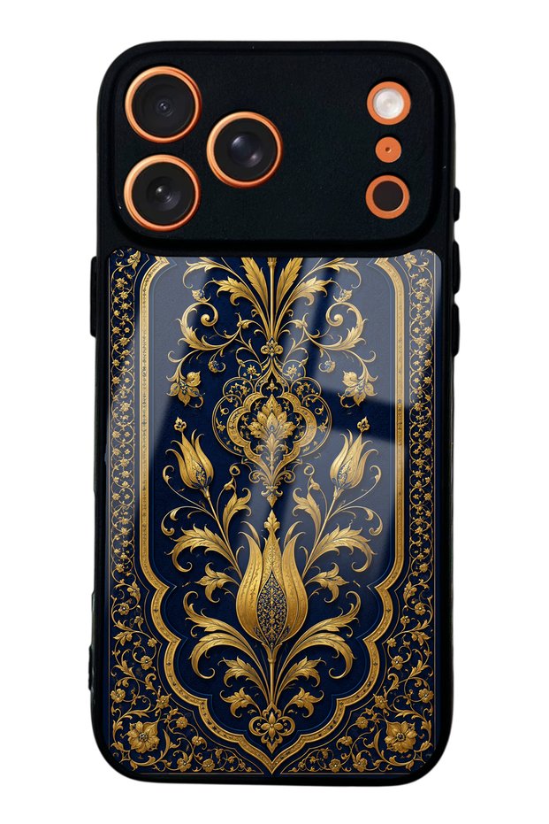iPhone 17 Pro Sapphire Ottoman Gold Design Glossy Phone Case