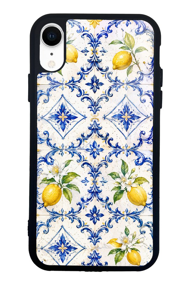iPhone Xr Sapphire Lemon Tiles Design Glossy Phone Case