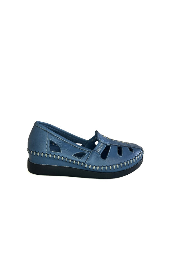 Blue Leather Women's Casual Shoes