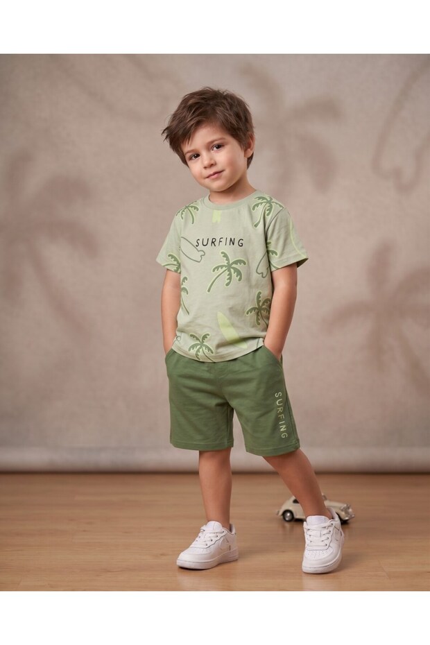 Boy's Summer Palm Tree Printed Shorts and T-Shirt Set for Ages 2-3-4-5-6