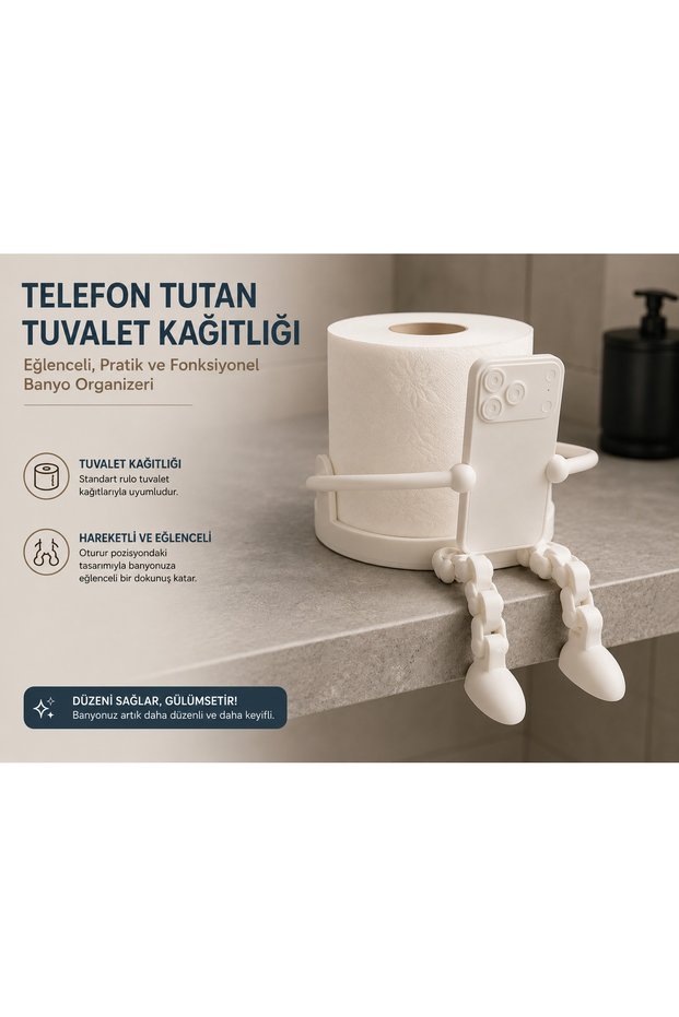 Fun Toilet Paper Holder with Phone Stand, Movable Bathroom Organizer with Phone Stand