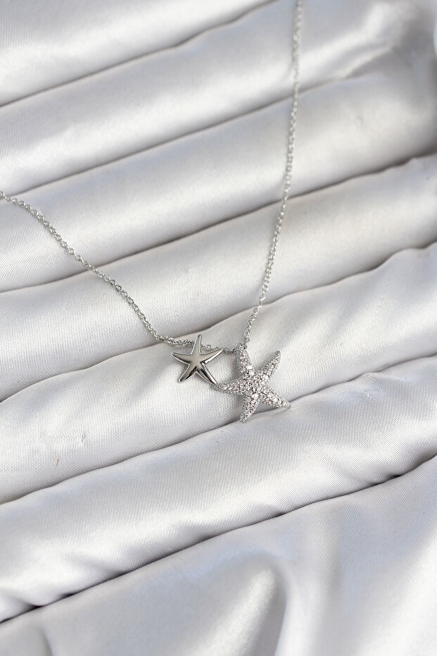 Brass Silver Color Minimal Star Model Women's Necklace