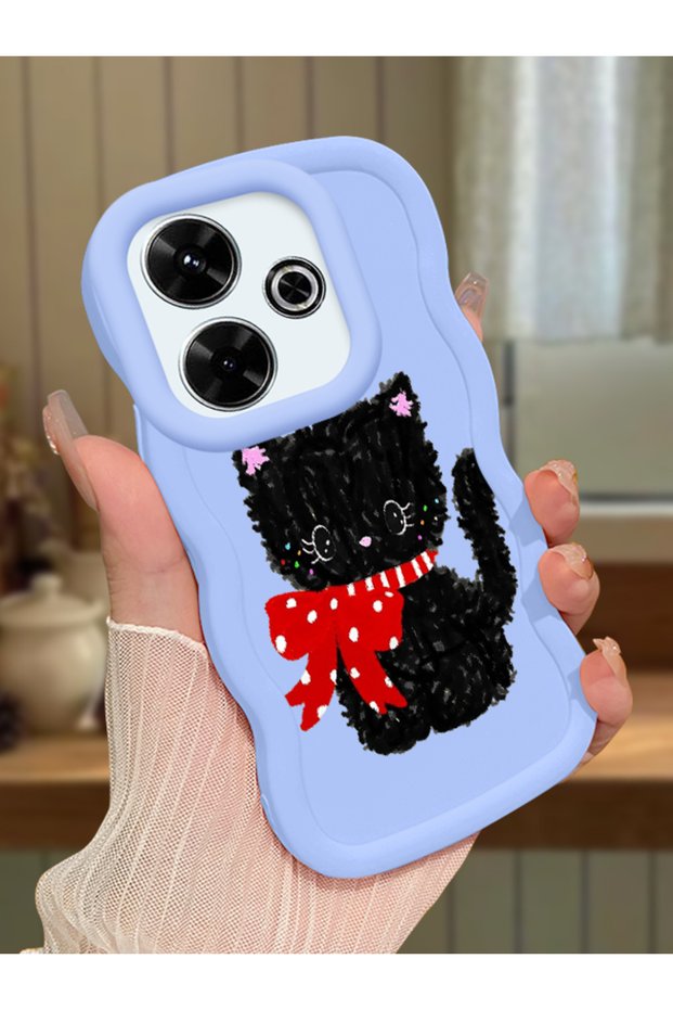 Redmi 13 4g Compatible Case Camera Protector Blue Silicone Couple Phone Case Cat Pattern