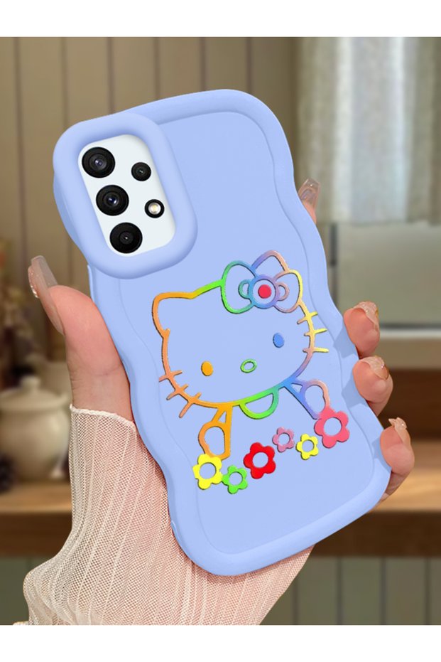 Samsung Galaxy A73 Compatible Case Camera Protector Blue Silicone Couple Phone Case Kitty Pattern